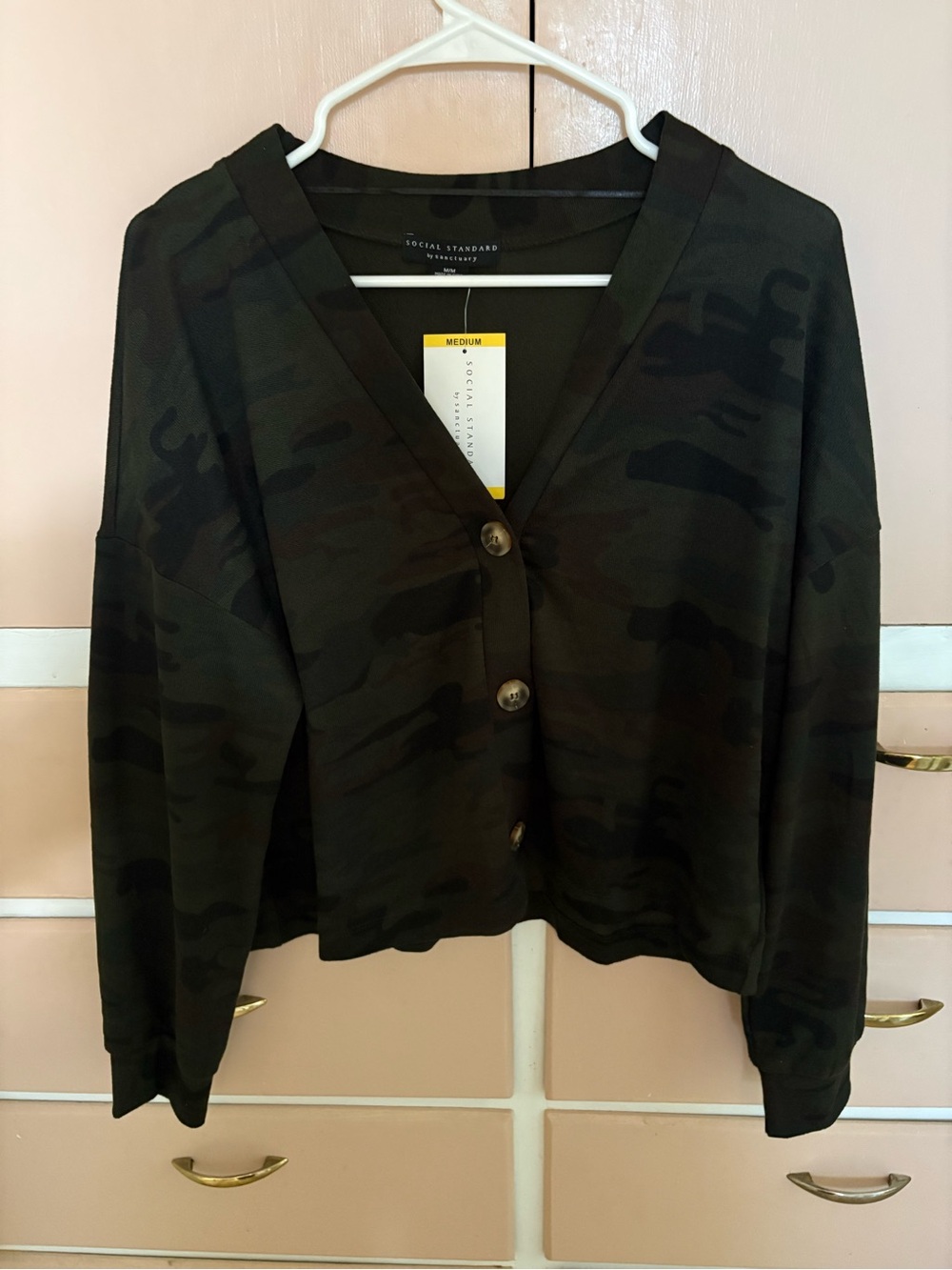 Sanctuary Dark Olive Camouflage Button-Front Cardigan